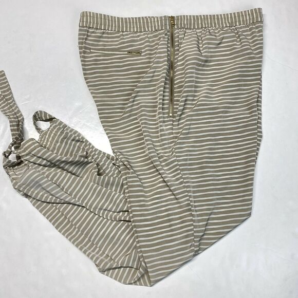 Black Label Chicos Striped Ankle Tie Pants Sz 2 (US 12) Beige Elastic Side Zip - Picture 1 of 12